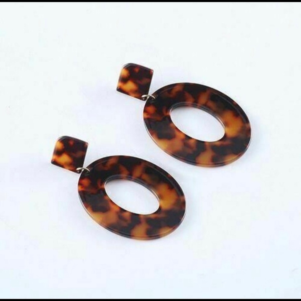 Acrylic Tortoise Earrings Boho Geometric Shape - Picture 2 of 3
